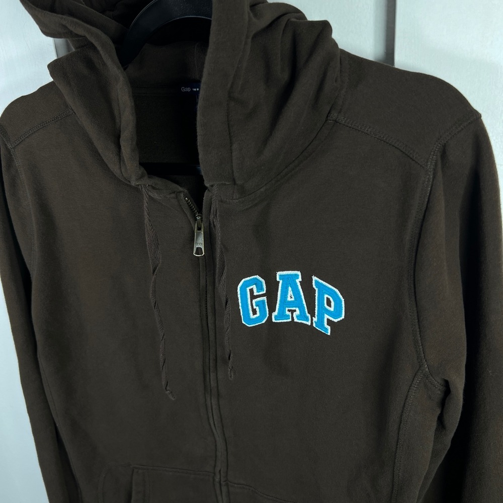 Gap Stretch Full Zip Hoodie Brown Blue Embroidered Logo 687399-02 Large